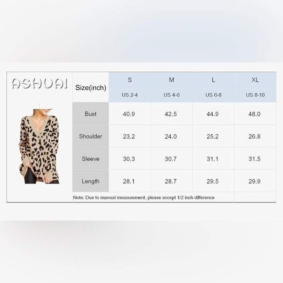 Womens Leopard Long Pullover V Neck Oversized Sweater - Picture 4 of 4